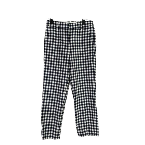 J Crew Holland Linen Straight Leg Checkered Pants Ankle Pockets 00 Black White - Picture 14 of 14